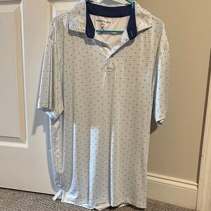 Kenneth Cole Light Blue Microprint Polo with Navy Contrast Collar
